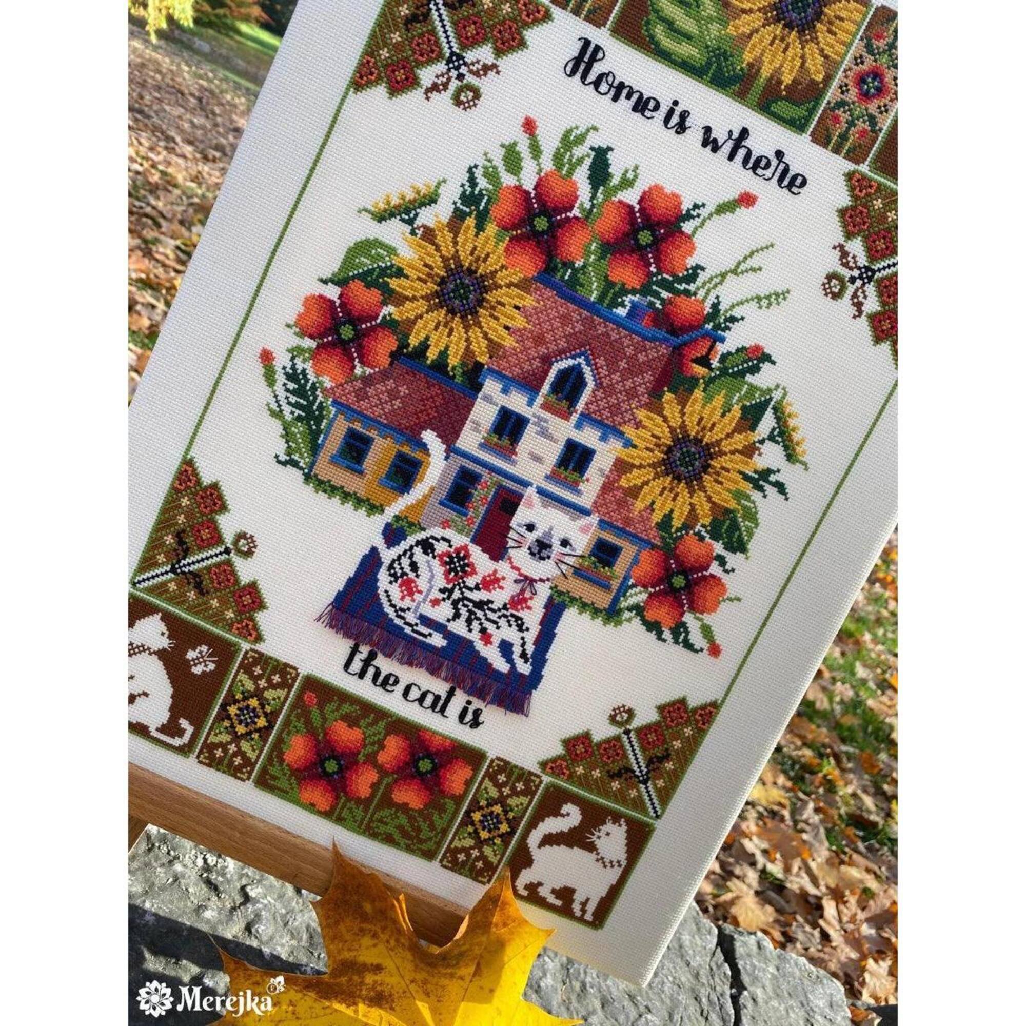 Merejka® Home Is There the Cat Is Counted Cross Stitch Kit